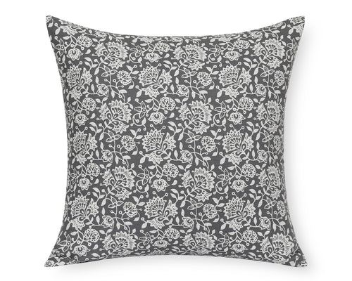 Lille in Graphite, Floral Print Cotton Pillow Cover