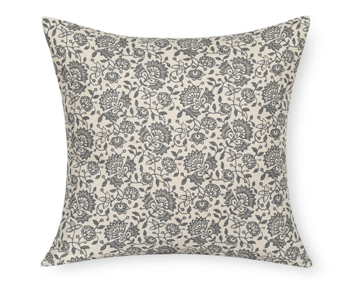 Lille in Cream and Graphite, Floral Print Cotton Pillow Cover