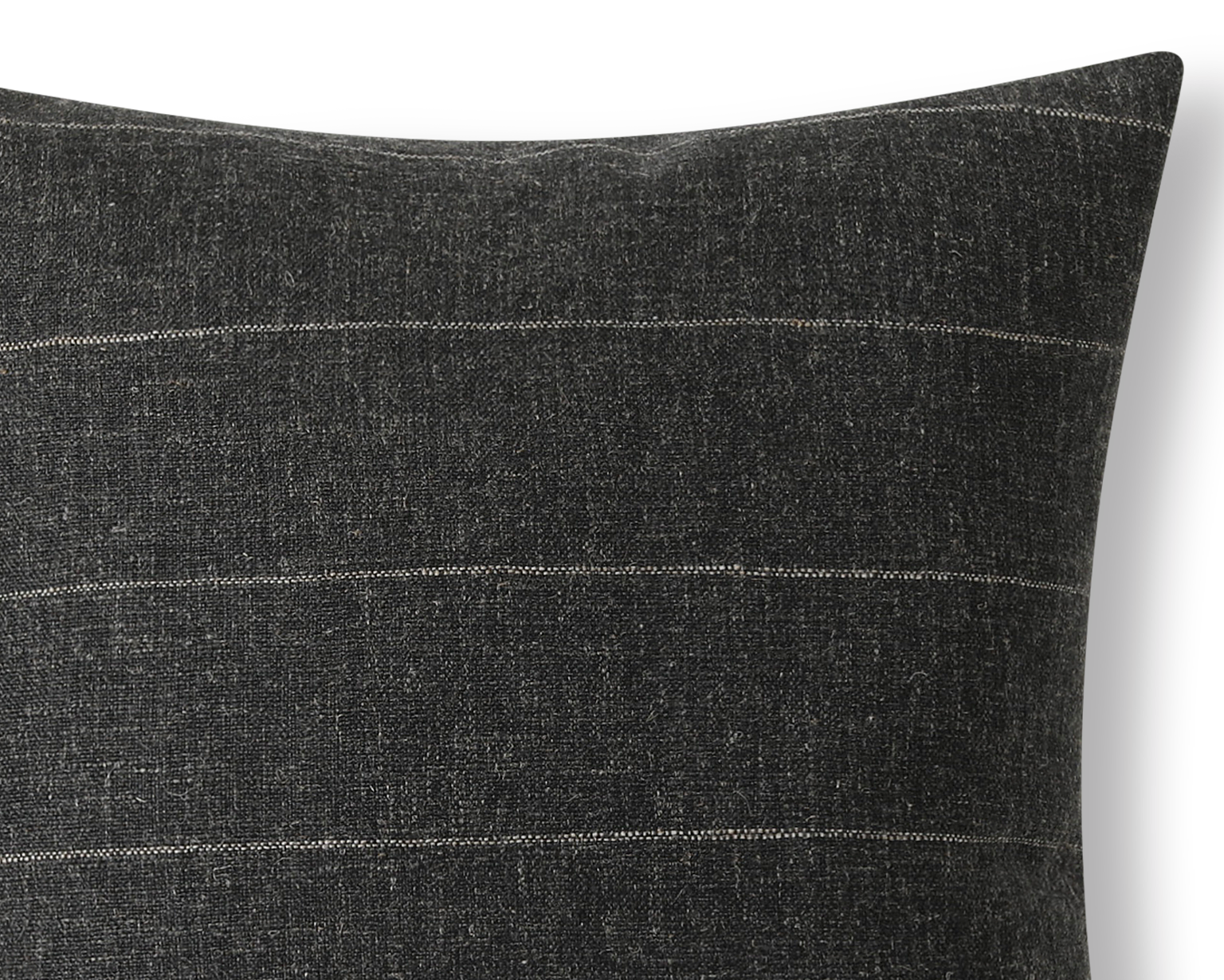 Close-up of the beige stripe woven into the charcoal fabric