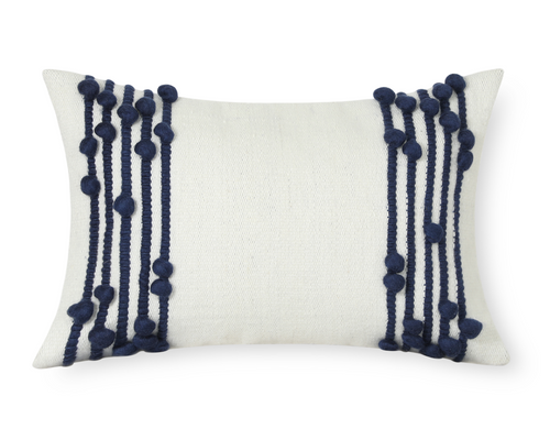 Faryll in Cream and Midnight Blue, Lumbar Wool Pillow, 14"x20"