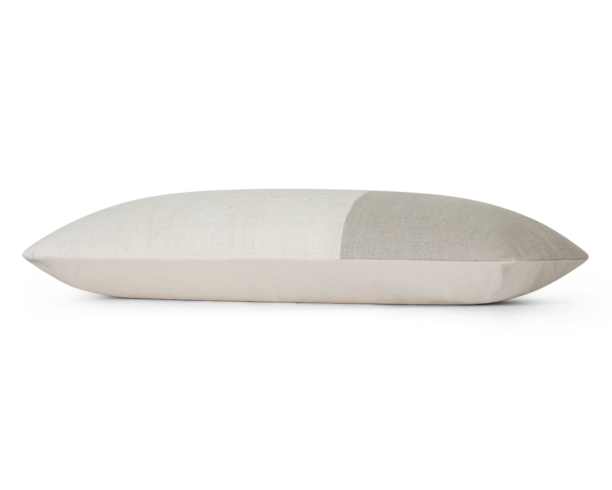 Cream linen and African mudcloth long lumbar pillow cover, alternate angle