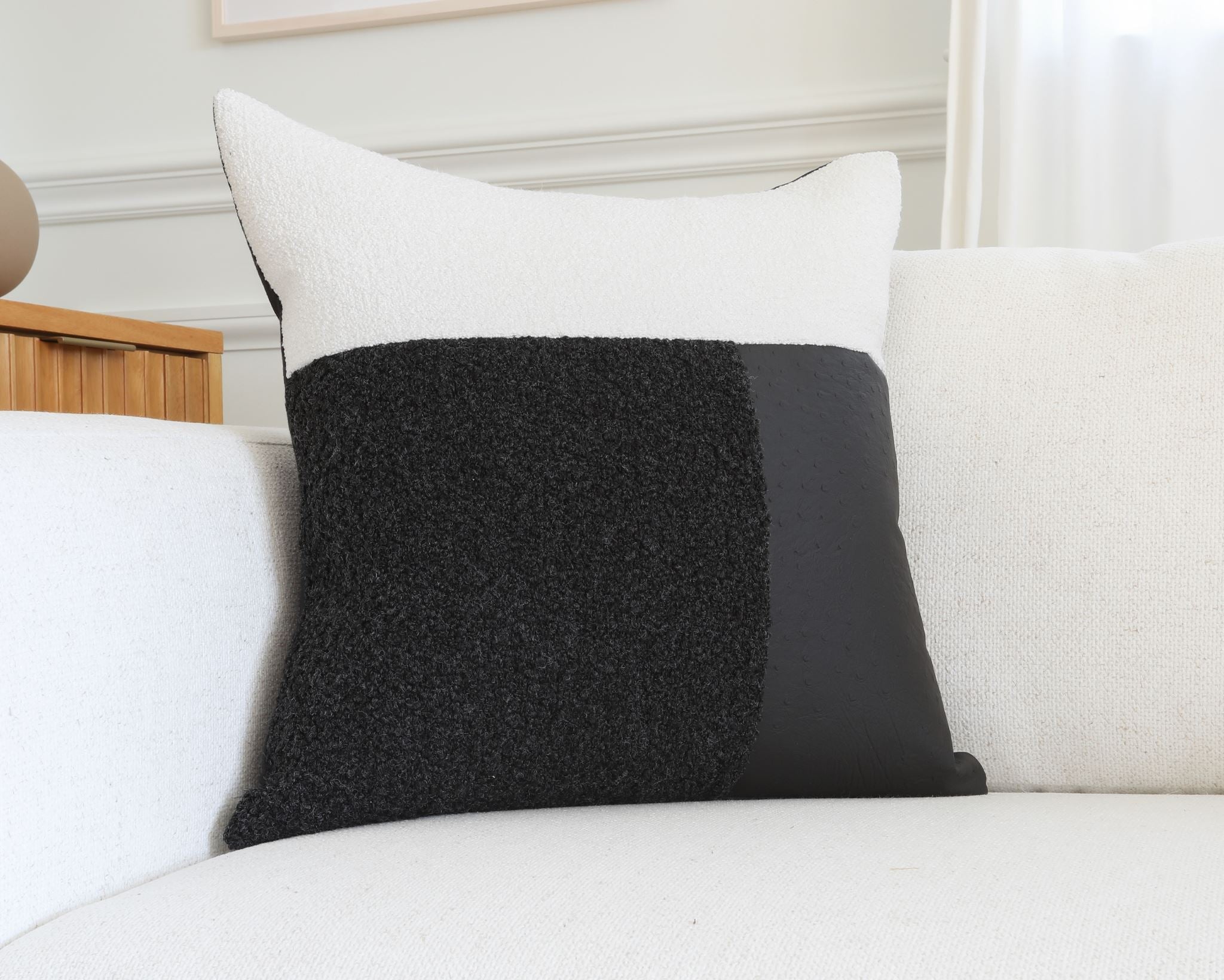 Indi, Boucle + Ostrich Faux Leather Decorative Pillows Coterie Brooklyn
