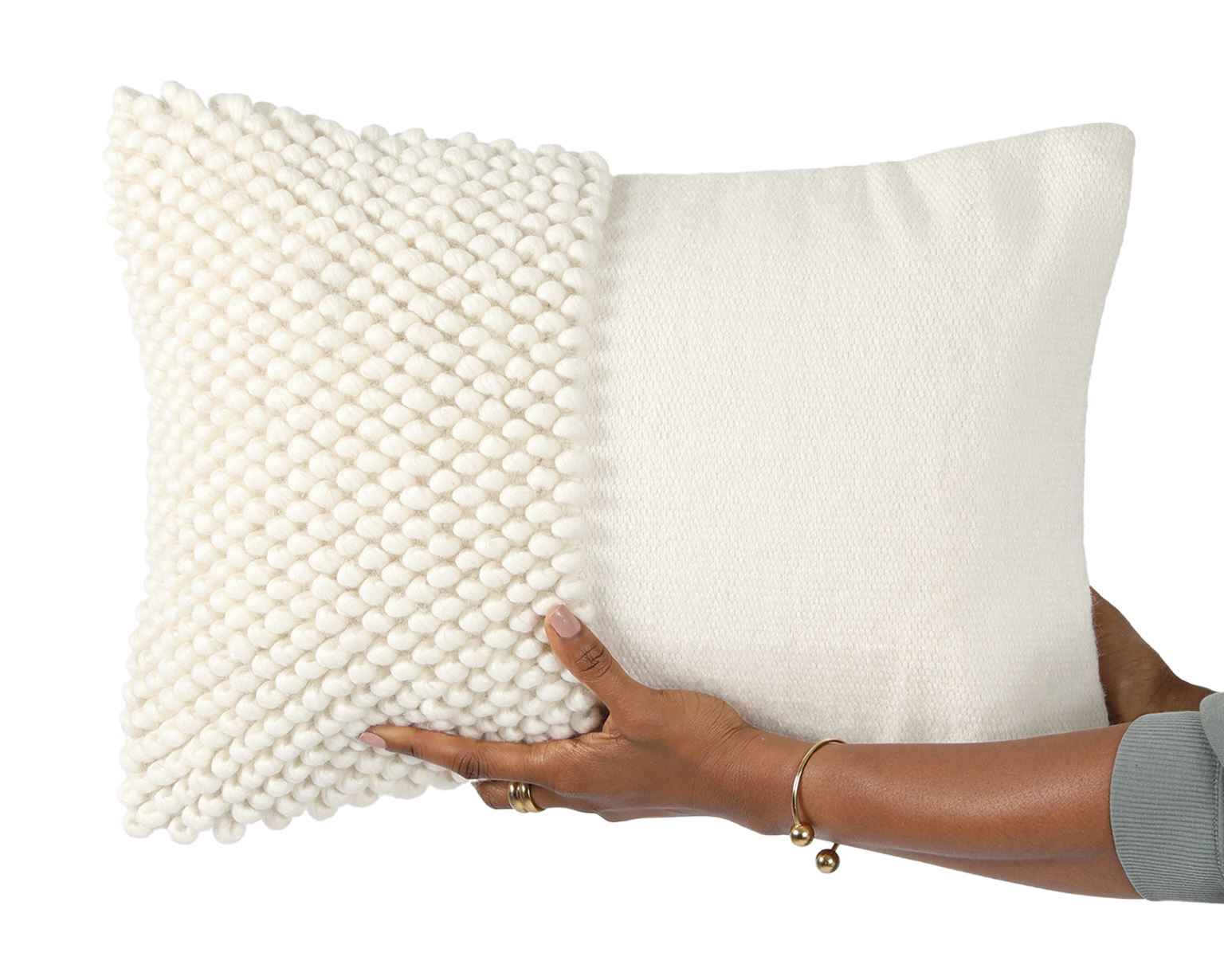 Islip Lumbar in Cream, Wool Knotted Handwoven Pillow
