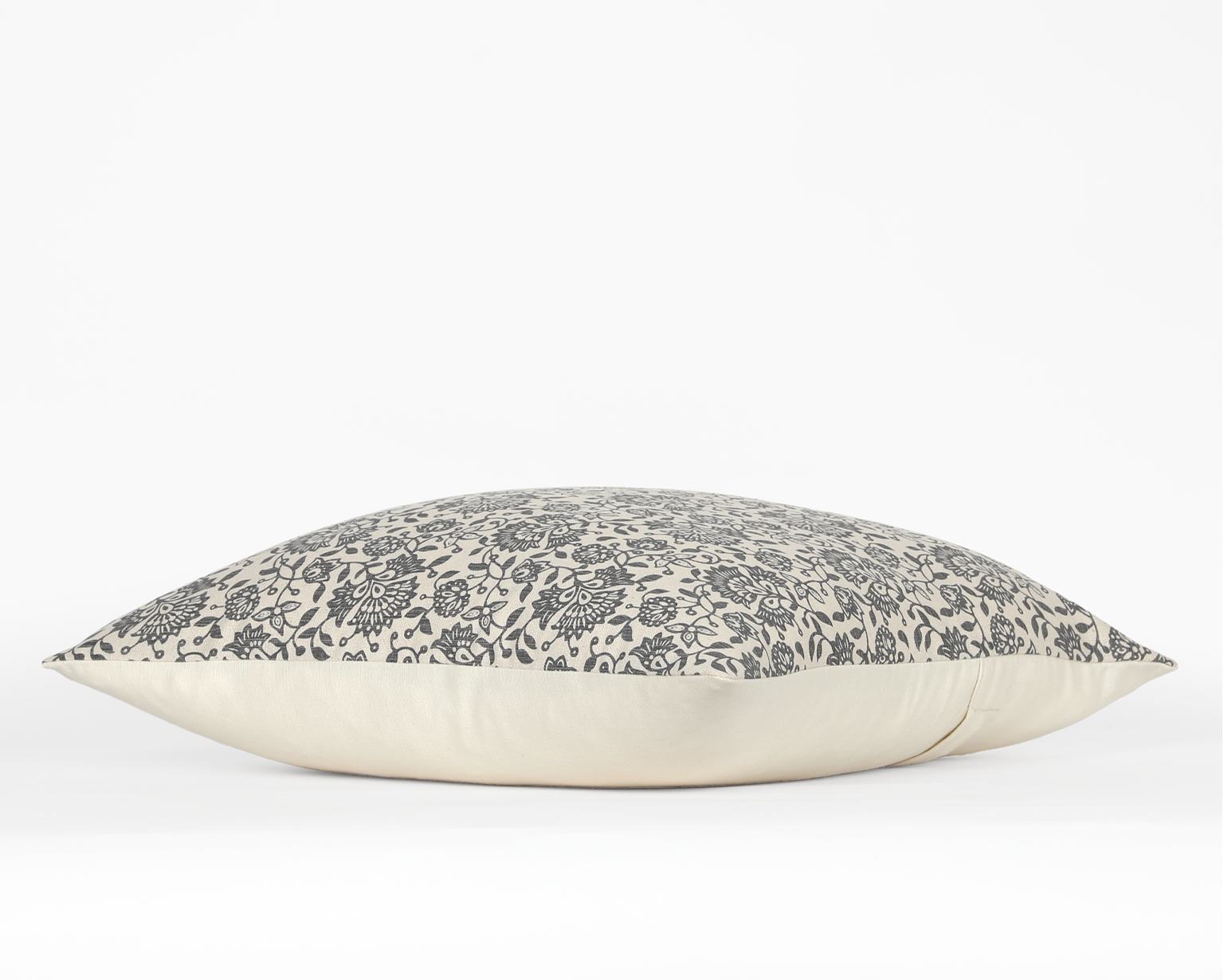 Lille in Cream and Graphite, Floral Print Cotton Pillow Cover