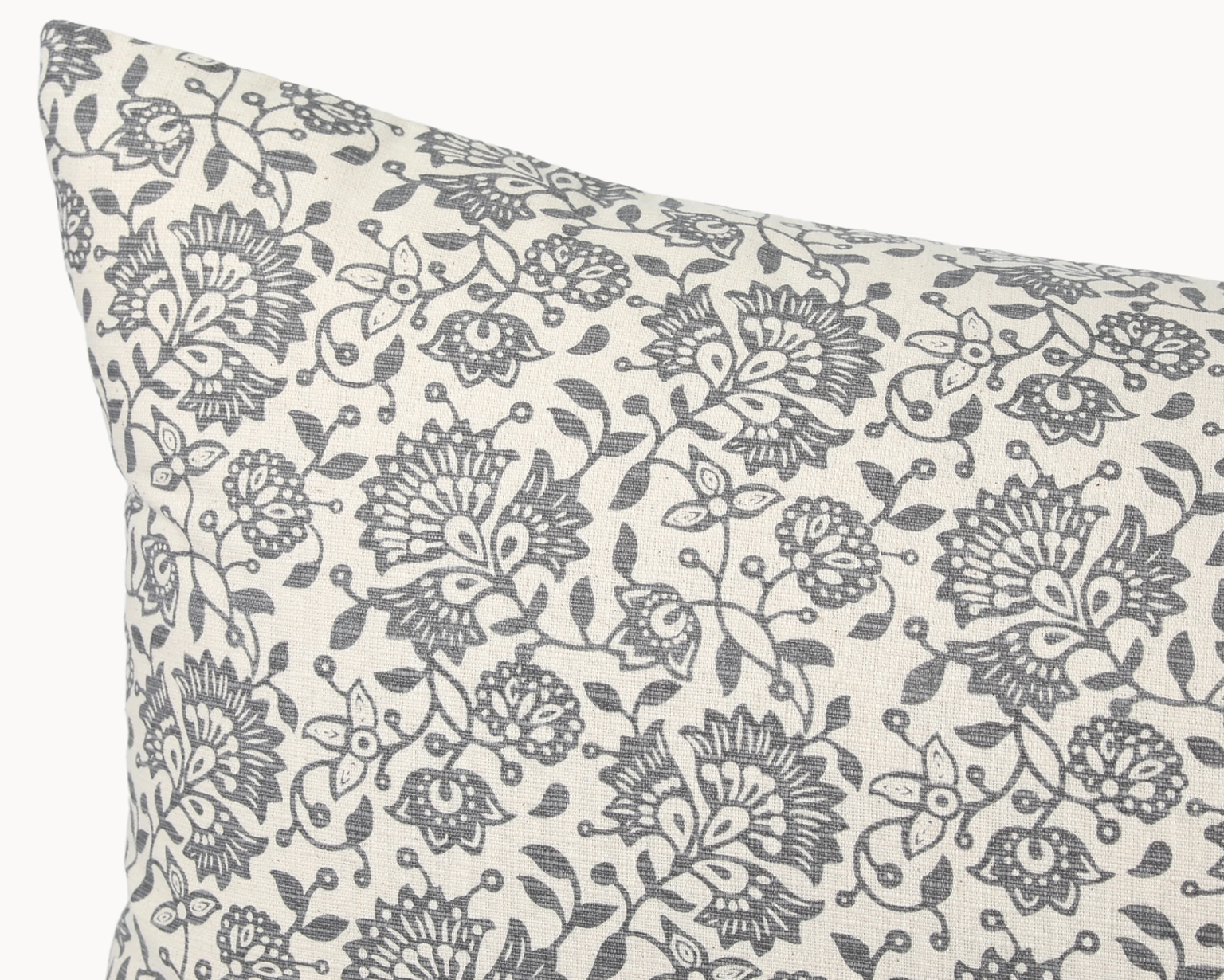Lille in Cream and Graphite, Floral Print Cotton Pillow Cover