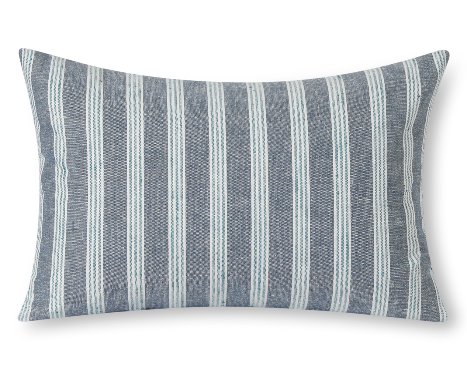 Chambray and teal striped lumbar pillow cover, front view