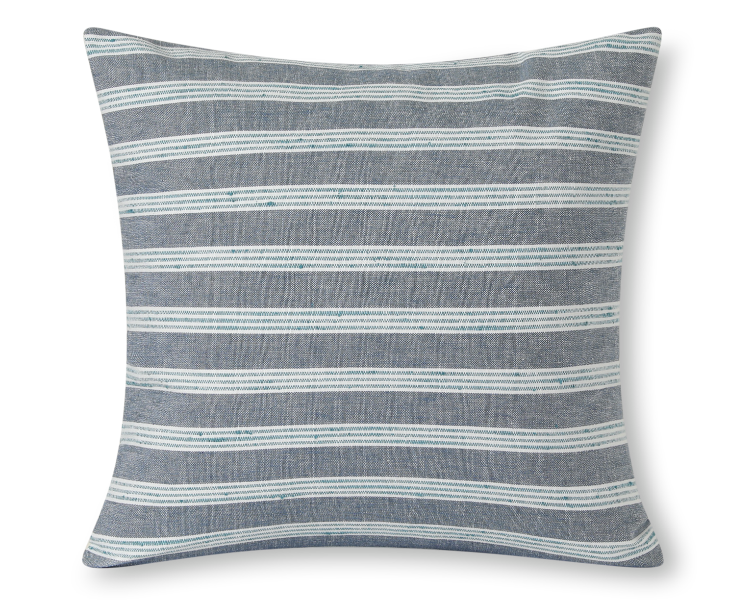 Chambray and teal striped pillow cover, front view