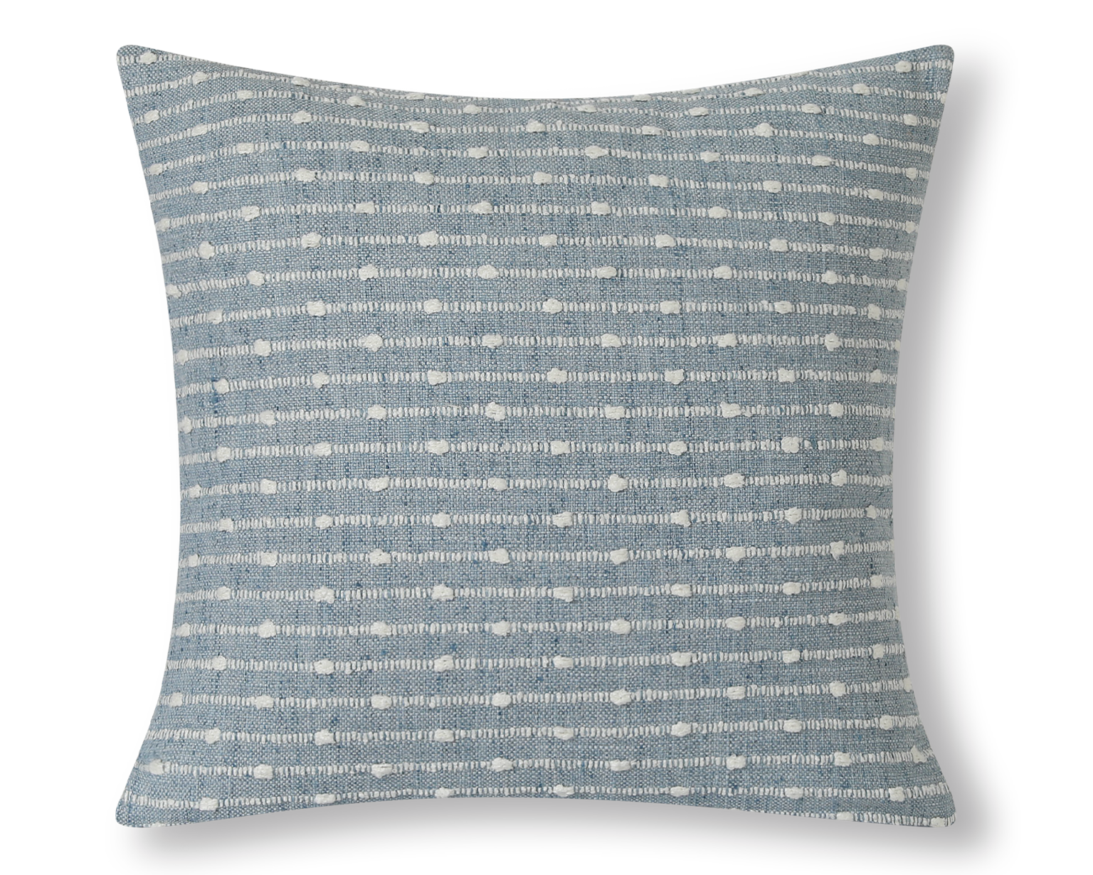 Chambray and ivory striped pillow cover, shown on a white background