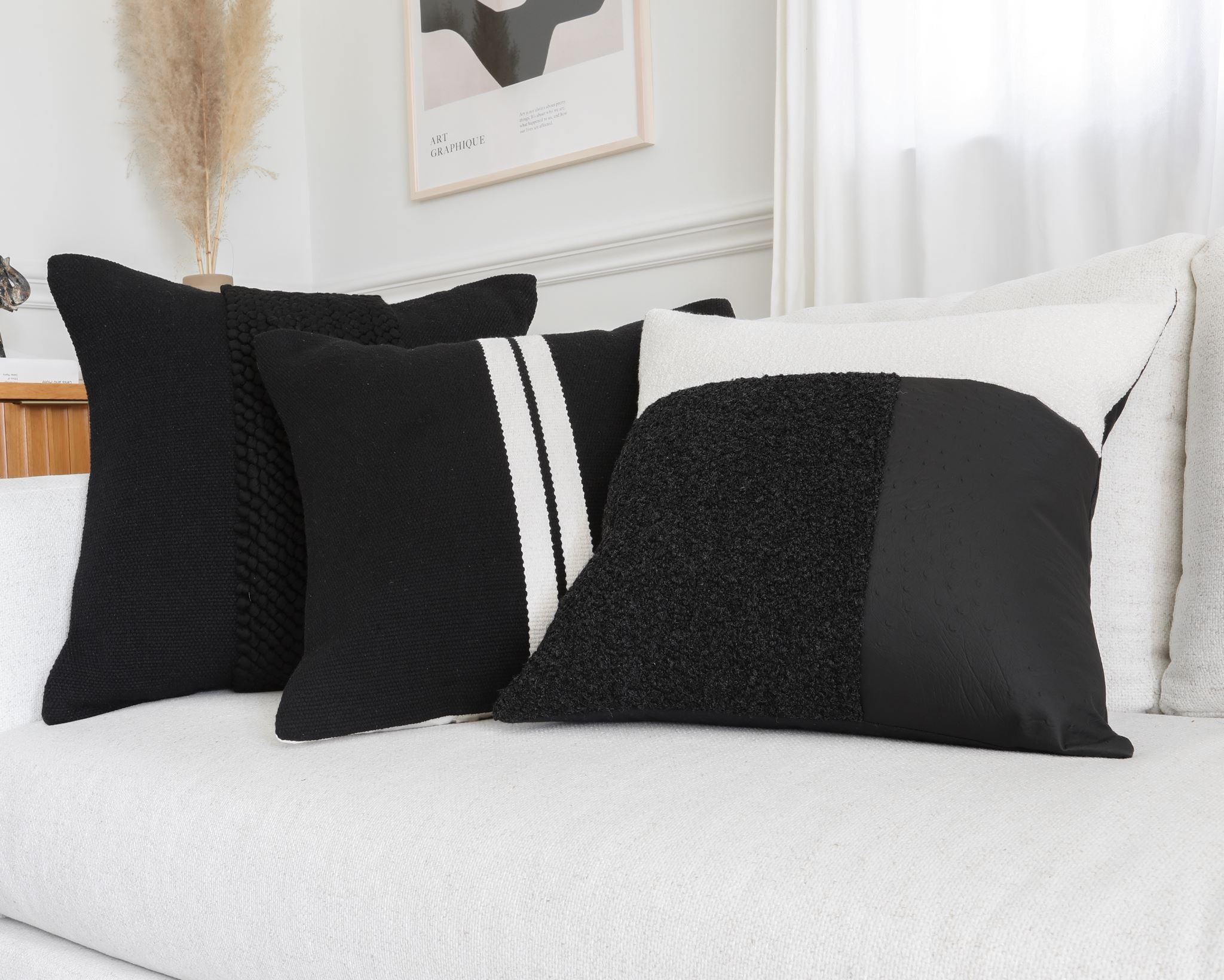 Indi, Boucle + Ostrich Faux Leather Decorative Pillows Coterie Brooklyn