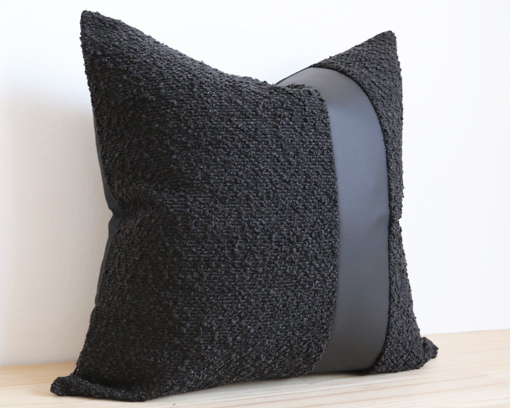 Caruso, All Black, Boucle Decorative Pillows Stitched By Grace
