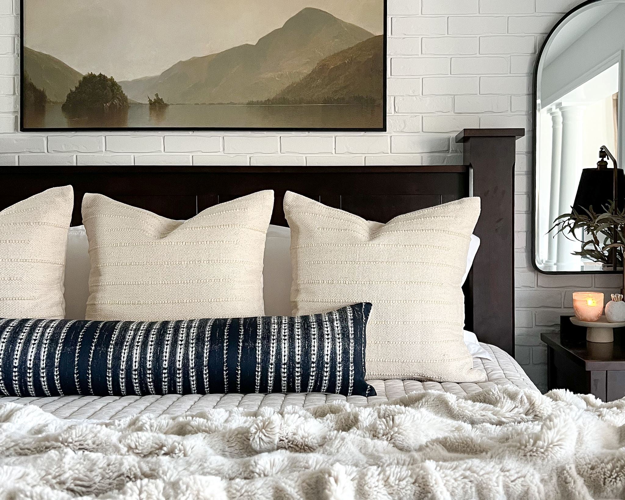 All Blues, Extra Long Lumbar Decorative Pillows Stitched By Grace