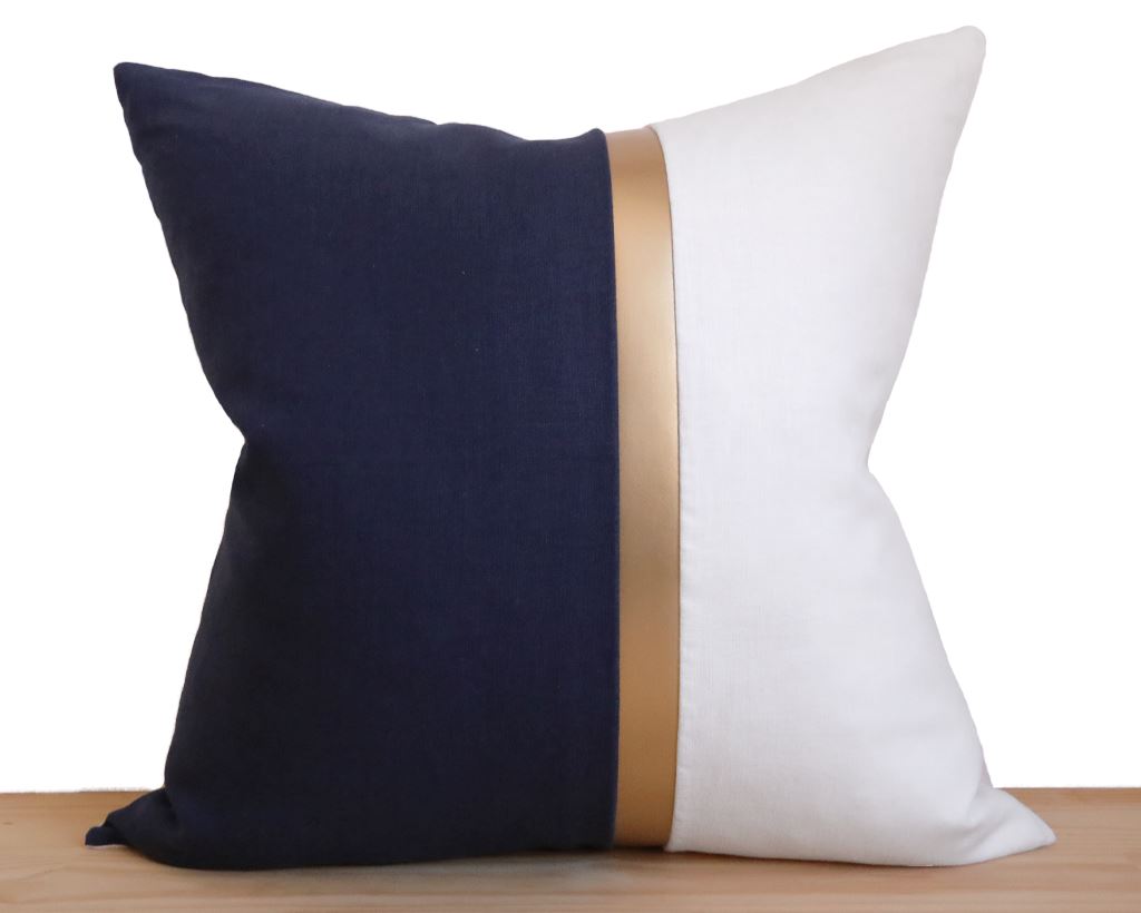 Amsterdam, Navy Decorative Pillows Stitched By Grace