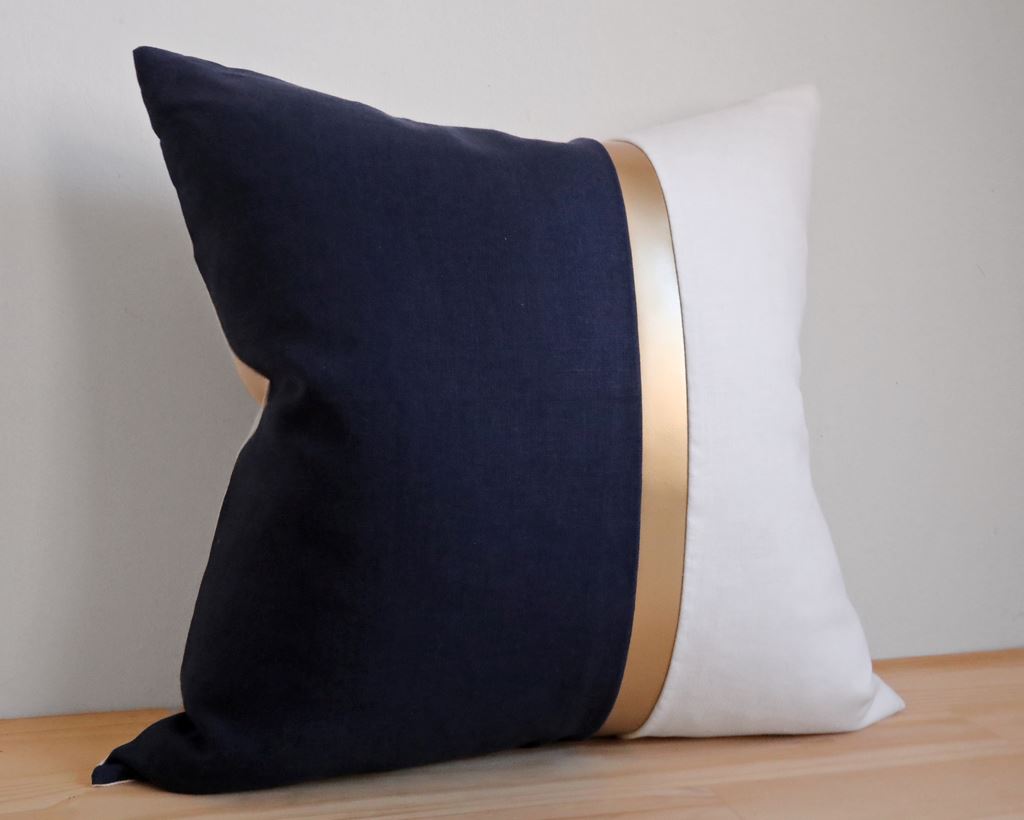 Amsterdam, Navy Decorative Pillows Stitched By Grace
