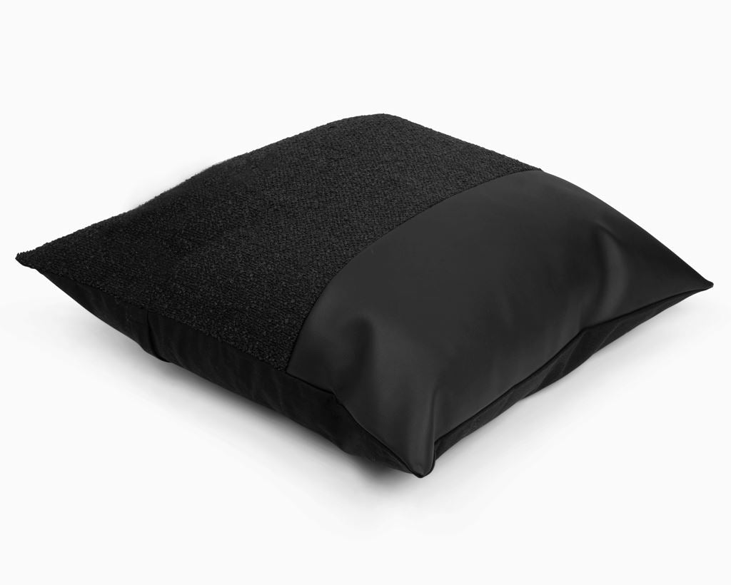 Black Boucle Floor PIllow with Faux Leather Accent Coterie, Brooklyn