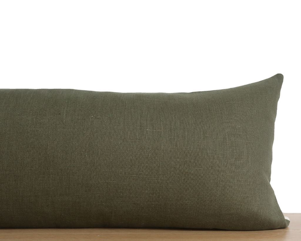 Moss Linen Extra Long Lumbar Decorative Pillows Stitched By Grace