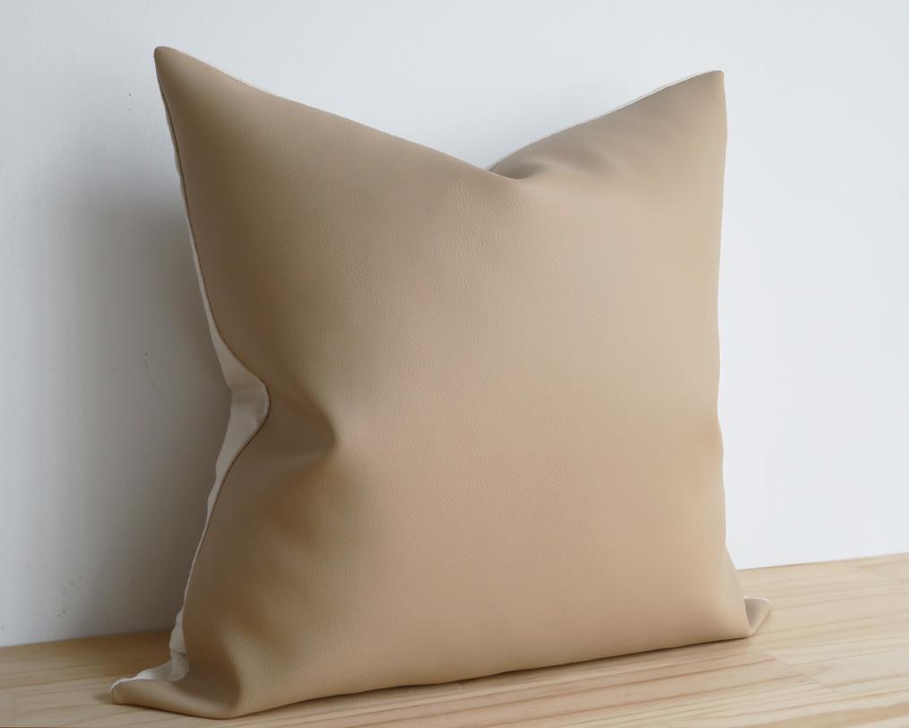 Naima, Matte Cream, Faux Leather Decorative Pillows Stitched By Grace