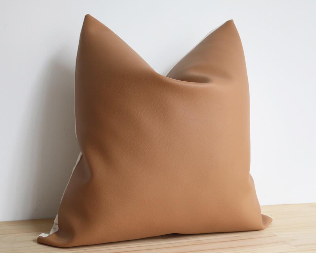 Naima, Matte Tan, Faux Leather Decorative Pillows Stitched By Grace