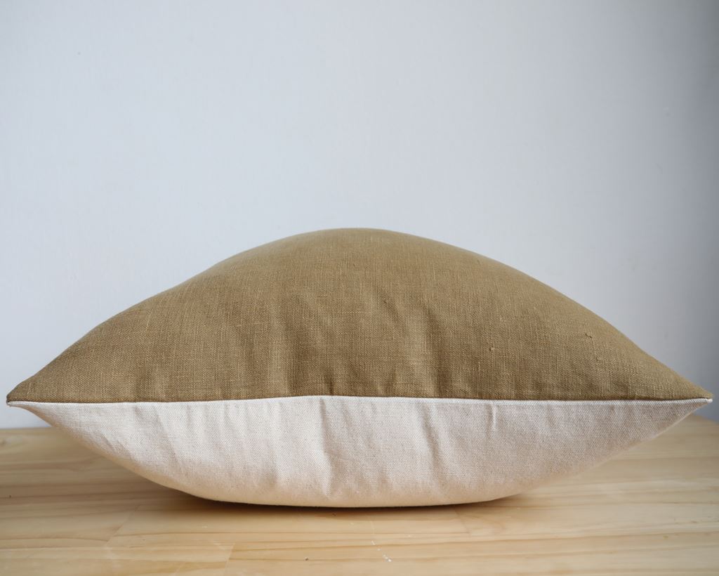 Linen Pillow Cover, Ochre Decorative Pillows Stitched By Grace