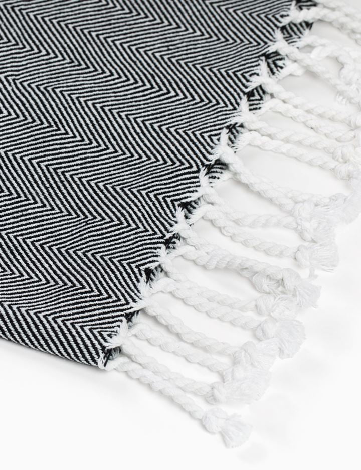 Herringbone Throw Blanket, Black and Ivory, Valhalla Throw Blankets Burel Factory for Coterie