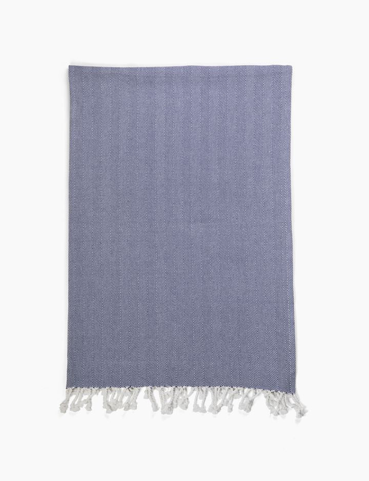 Herringbone Throw Blanket, Indigo and Ivory, Valhalla Throw Blankets Burel Factory for Coterie