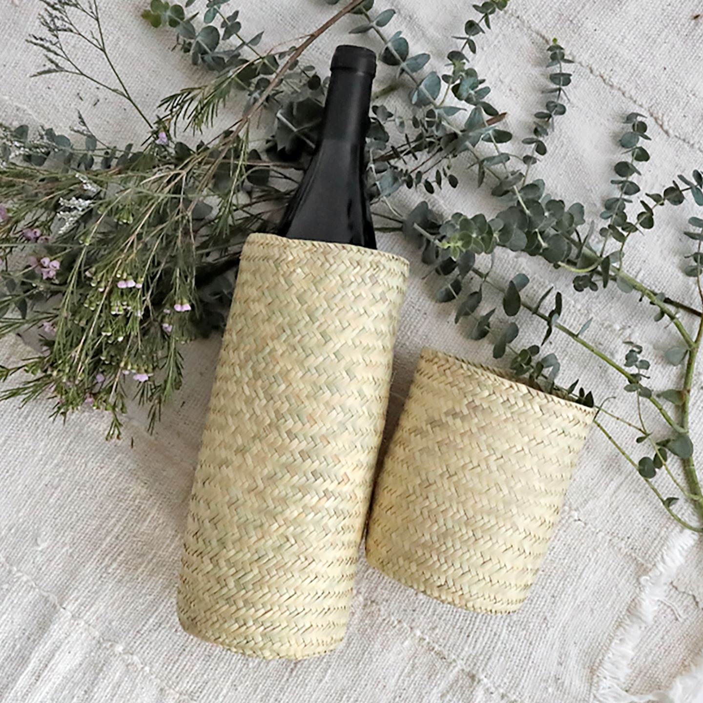 Palm Leaf Bottle Cover, Natural Decor Coterie Brooklyn