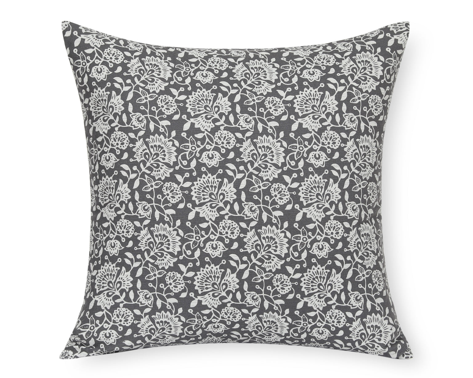 Lille in Graphite, Floral Print Cotton Pillow Cover
