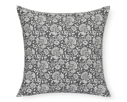 Lille in Graphite, Floral Print Cotton Pillow Cover
