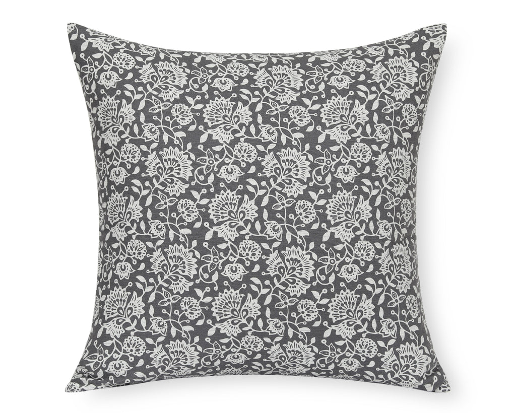 Lille in Graphite, Floral Print Cotton Pillow Cover