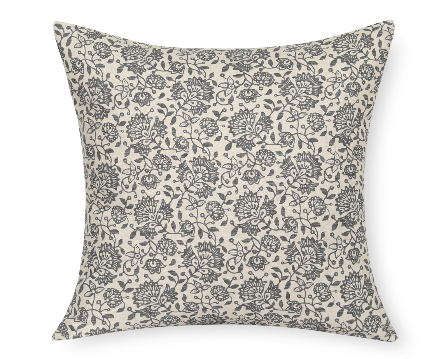 Lille in Cream and Graphite, Floral Print Cotton Pillow Cover