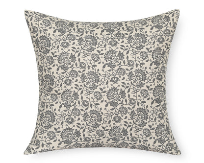 Lille in Cream and Graphite, Floral Print Cotton Pillow Cover