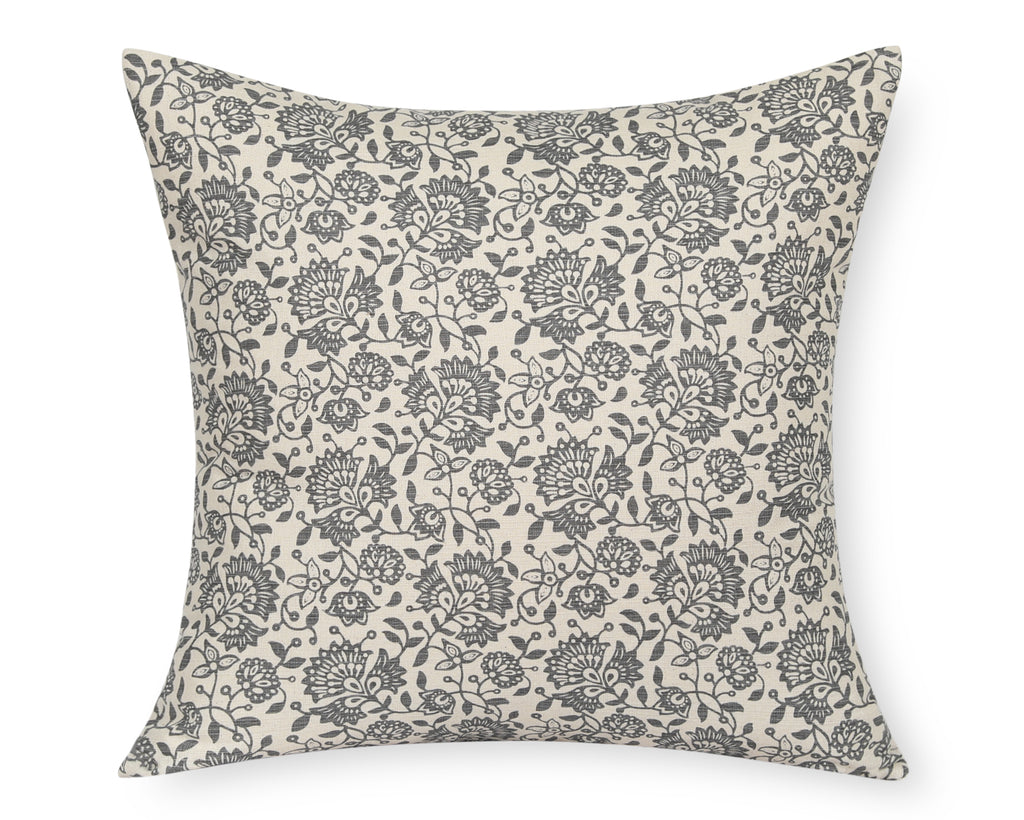 Lille in Cream and Graphite, Floral Print Cotton Pillow Cover
