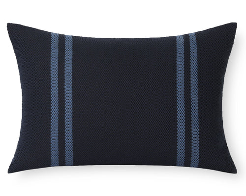 Midnight blue basketweave pillow cover, angled front view