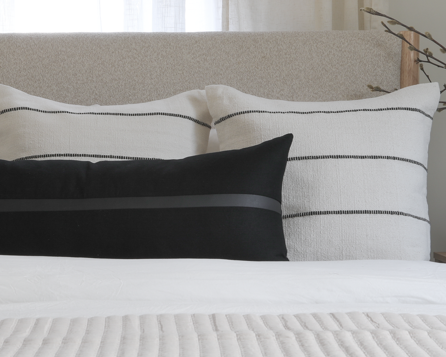 Antibes, All Black, Large Lumbar Pillow