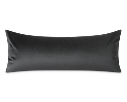Black velvet long lumbar pillow cover, shown on a white background