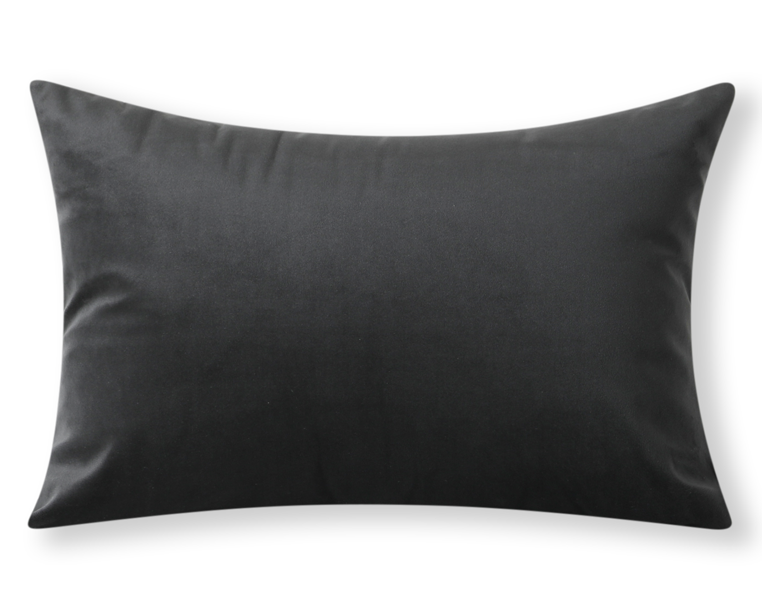 Black velvet lumbar pillow cover, shown on a white background