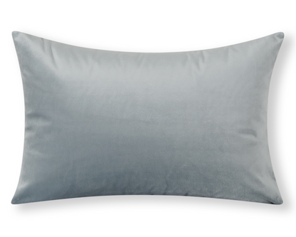 Blue-grey velvet lumbar pillow cover, front view