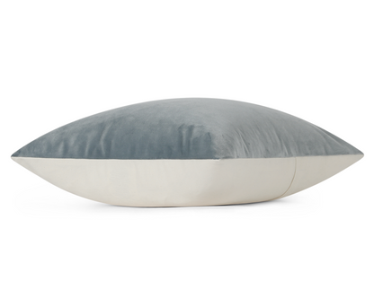 Blue-grey velvet pillow cover, shown flat