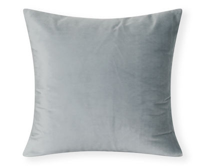 Blue-grey velvet pillow cover, front view