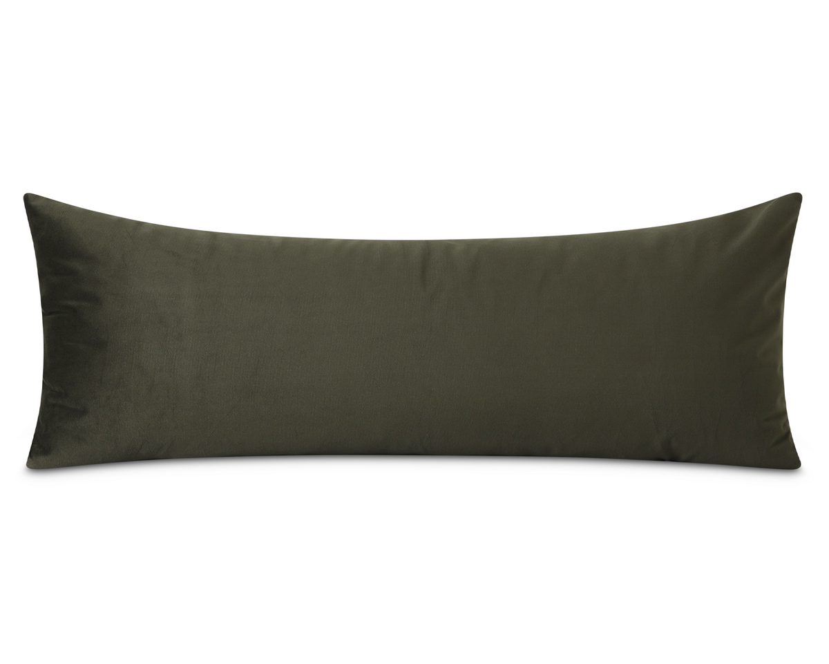 Olive velvet long lumbar pillow cover, shown on a white background