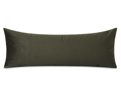 Olive velvet long lumbar pillow cover, shown on a white background