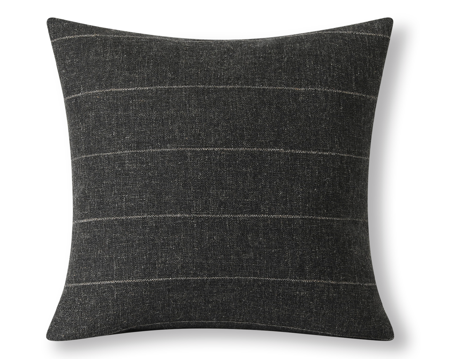 Charcoal woven pillow cover with a beige stripe, shown on a white background