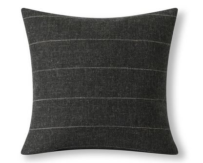 Charcoal woven pillow cover with a beige stripe, shown on a white background