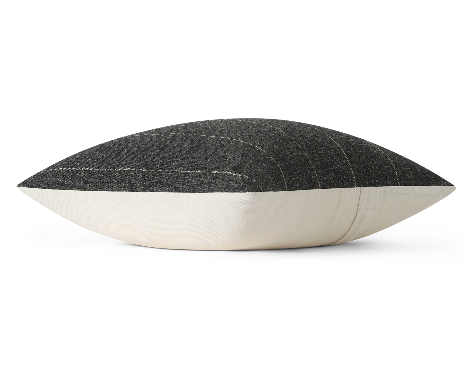 Charcoal woven pillow cover, side profile view