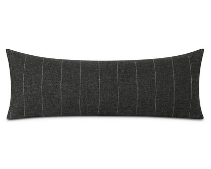 Charcoal long lumbar pillow cover with a beige woven stripe, front view