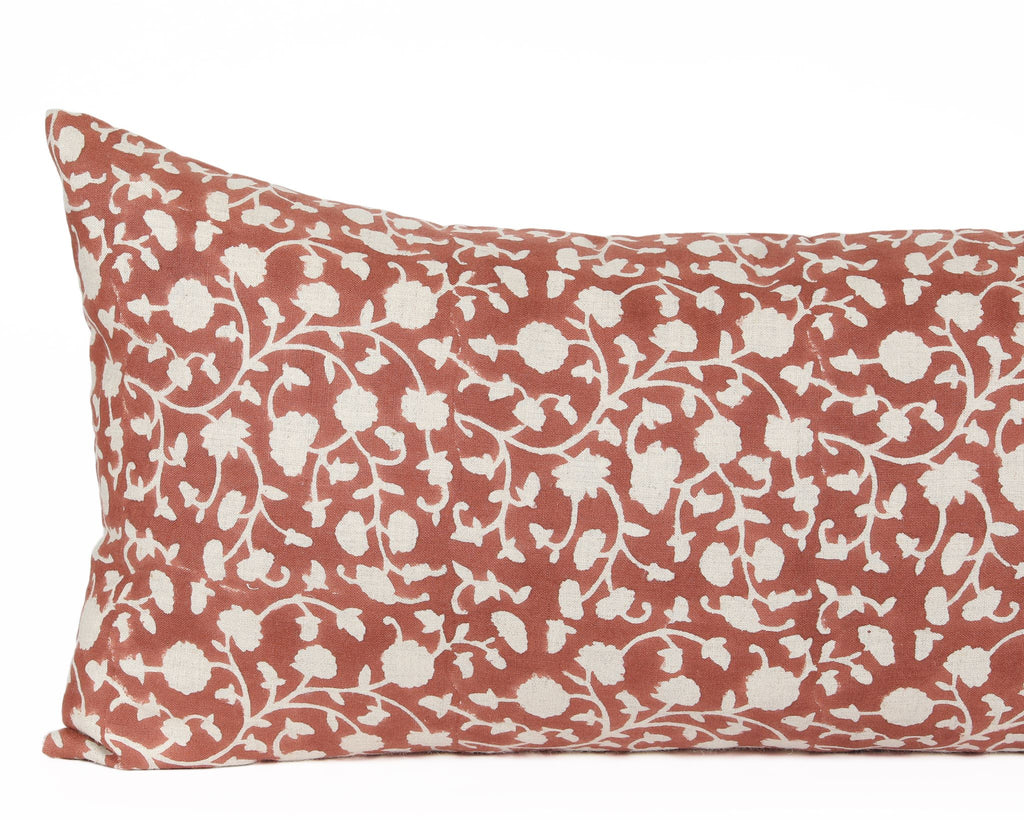 Hanover Rust, Block Printed Floral Large Lumbar Pillow Decorative Pillows Coterie Brooklyn 