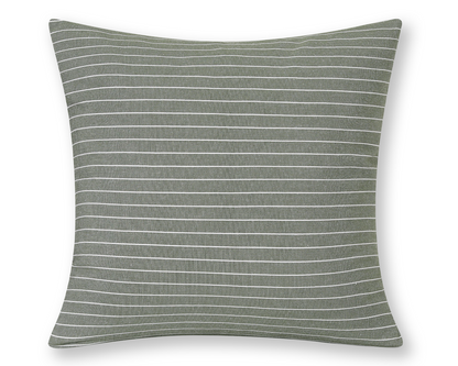 Thyme green pinstripe cotton pillow cover, shown on a white background