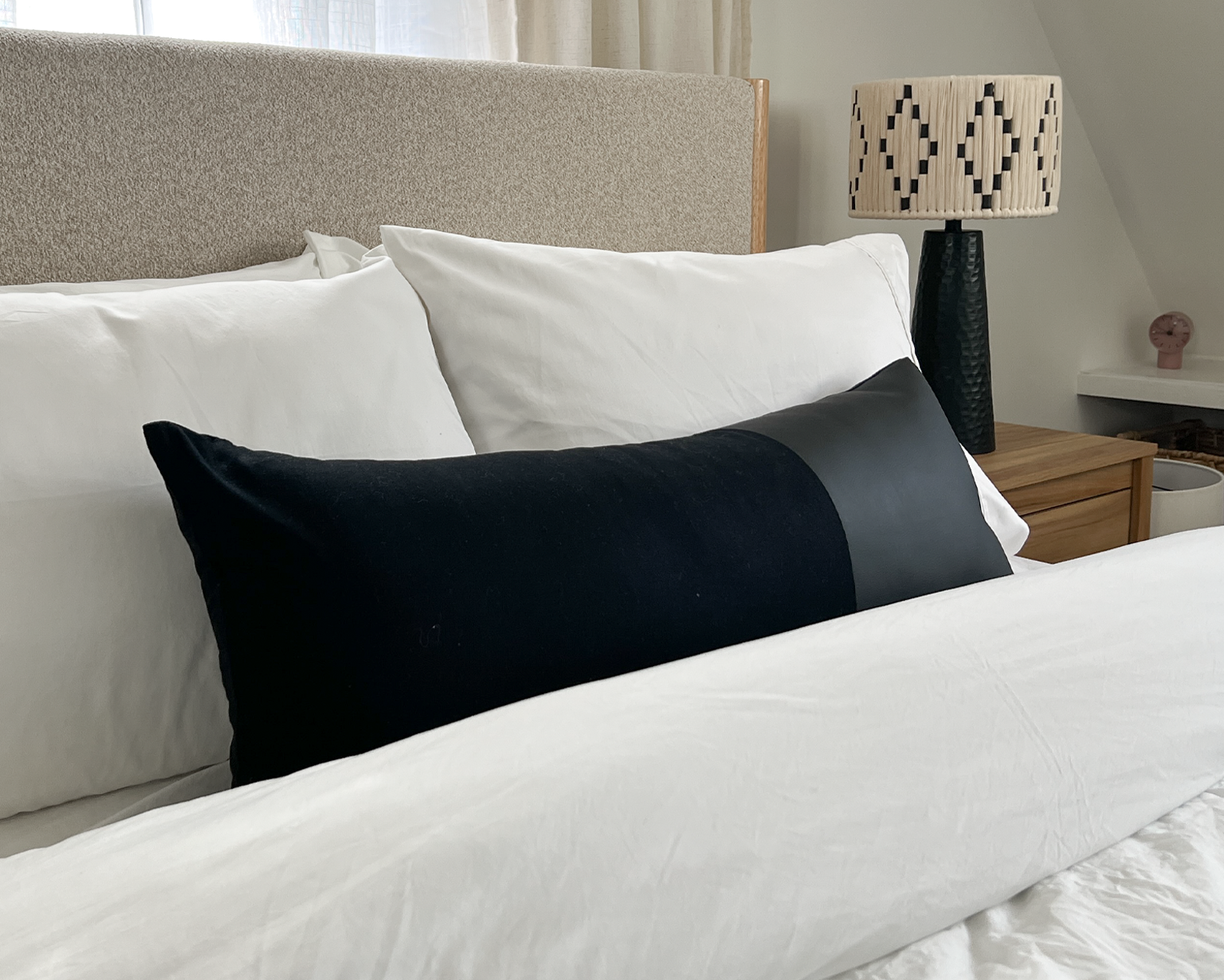 Indi, Linen + Faux Leather, Long Lumbar