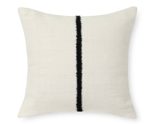 Cream and Black Wool and Cotton Nubby Handwoven Pillow Cover