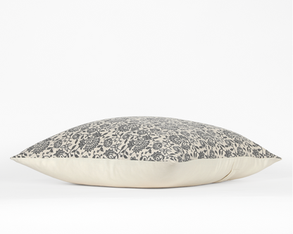 Lille in Cream and Graphite, Floral Print Cotton Pillow Cover