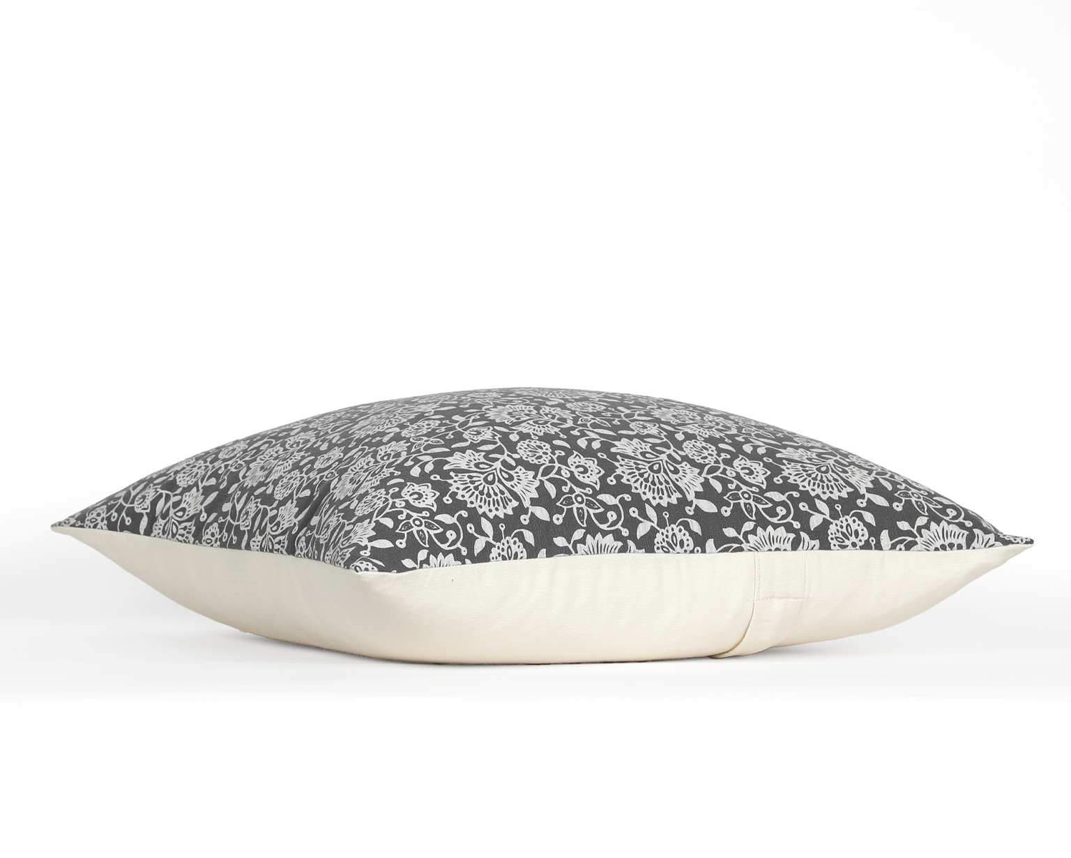 Lille in Graphite, Floral Print Cotton Pillow Cover
